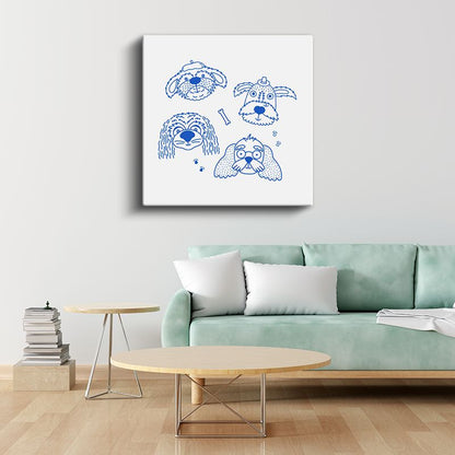 Mavi Dostlar - Sevimli Köpek Çizimleri Kanvas Tablo