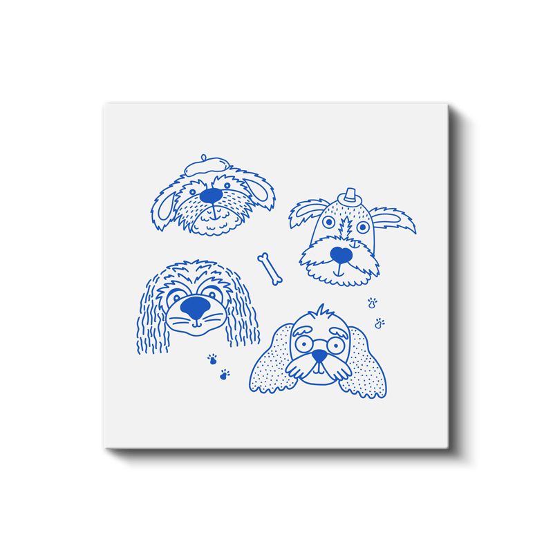 Mavi Dostlar - Sevimli Köpek Çizimleri Kanvas Tablo