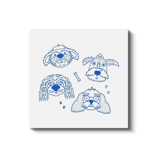 Mavi Dostlar - Sevimli Köpek Çizimleri Kanvas Tablo