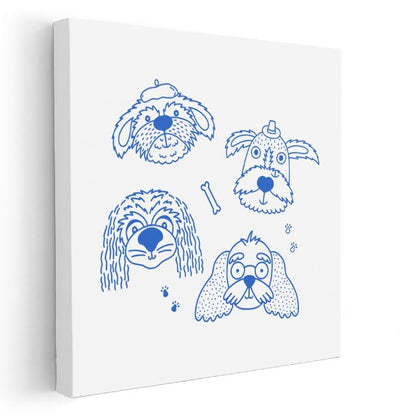 Mavi Dostlar - Sevimli Köpek Çizimleri Kanvas Tablo