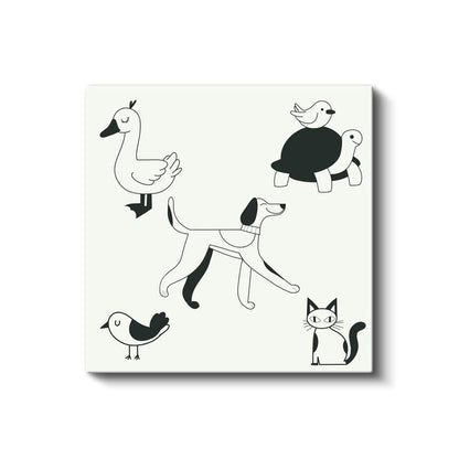 Siyah Beyaz Hayvanlar - Minimalist Dostlar Kanvas Tablo