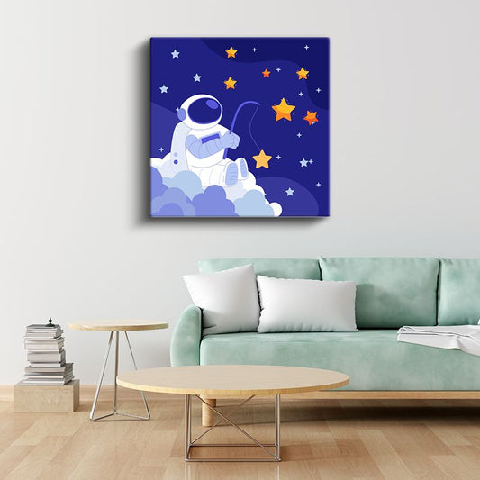 Yıldız Avcısı - Bulutlar Üzerinde Astronot Kanvas Tablo