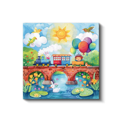 Renkli Tren Yolculuğu - Köprü Üzerinde Macera Kanvas Tablo