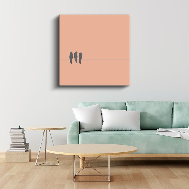 Kuş Dostlar - Minimalist Tel Üstünde Kuşlar Kanvas Tablo