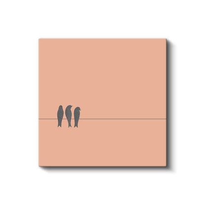 Kuş Dostlar - Minimalist Tel Üstünde Kuşlar Kanvas Tablo