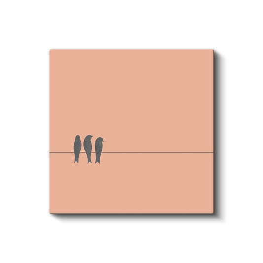 Kuş Dostlar - Minimalist Tel Üstünde Kuşlar Kanvas Tablo