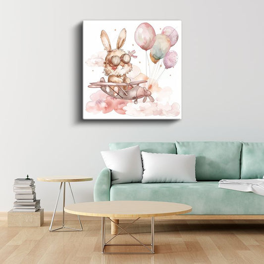 Uçan Tavşan - Balonlu Gökyüzü Macerası Kanvas Tablo