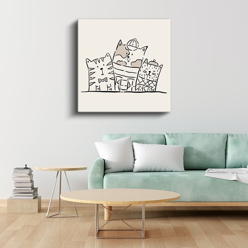 Kedi Üçlüsü - Şapkalı Sevimli Dostlar Kanvas Tablo