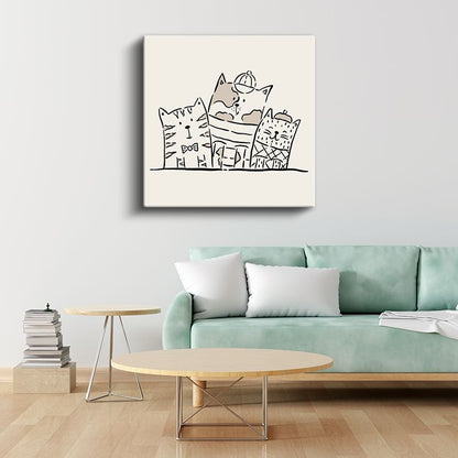 Kedi Üçlüsü - Şapkalı Sevimli Dostlar Kanvas Tablo