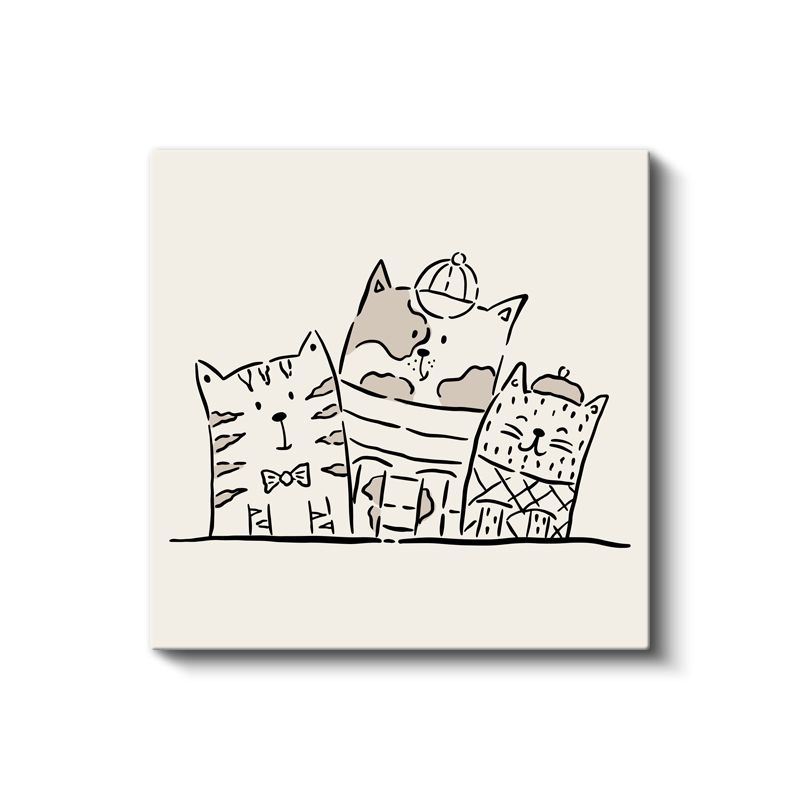 Kedi Üçlüsü - Şapkalı Sevimli Dostlar Kanvas Tablo
