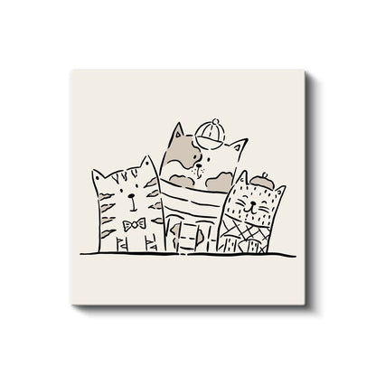 Kedi Üçlüsü - Şapkalı Sevimli Dostlar Kanvas Tablo