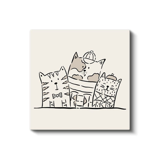 Kedi Üçlüsü - Şapkalı Sevimli Dostlar Kanvas Tablo