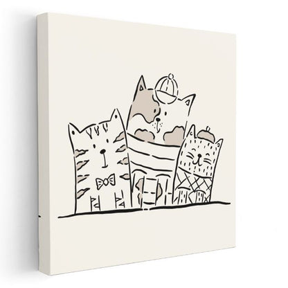 Kedi Üçlüsü - Şapkalı Sevimli Dostlar Kanvas Tablo