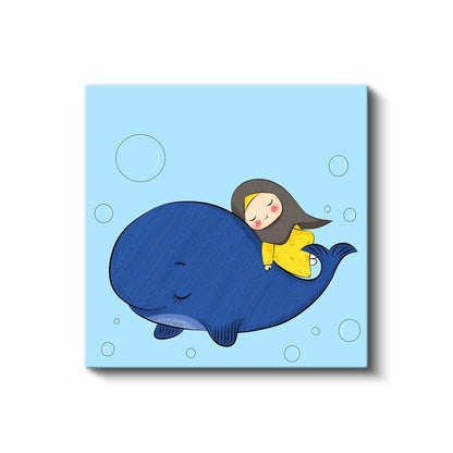 Mavi Balina - Sarı Elbiseli Küçük Kız Dostluğu Kanvas Tablo