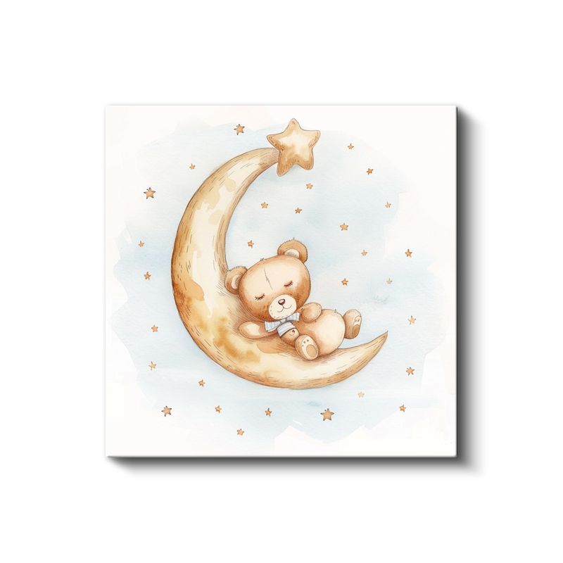 Ay Üzerinde Ayıcık - Yıldızlı Gece Uykusu Kanvas Tablo