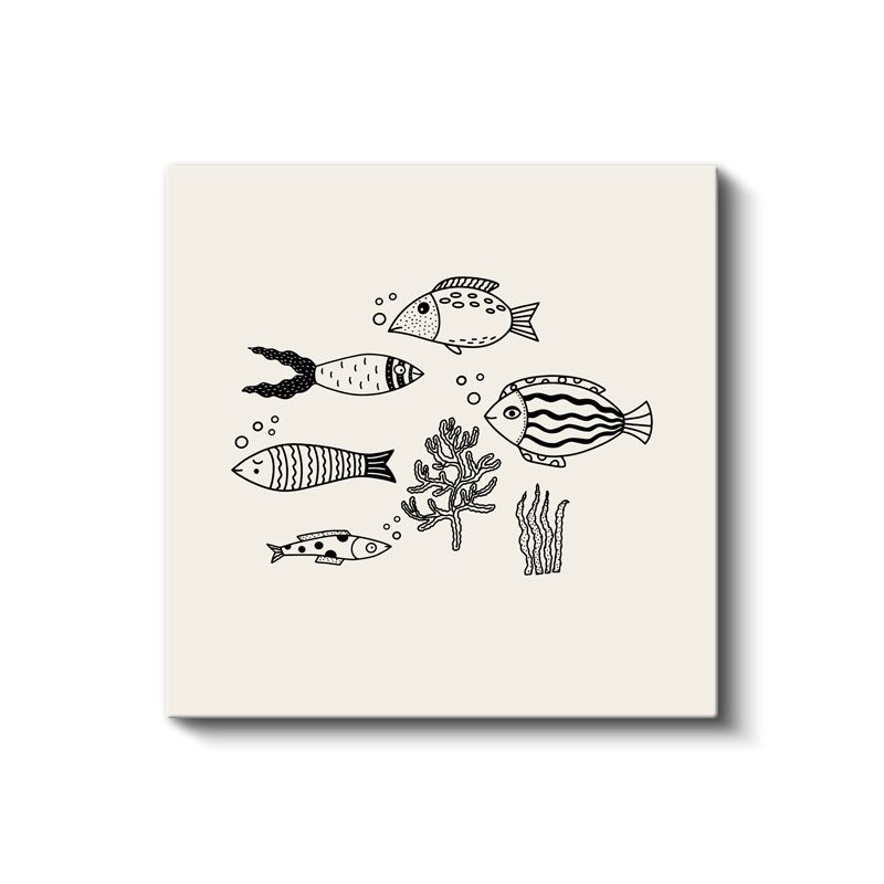 Minimalist Balıklar - Siyah Beyaz Deniz Dostları Kanvas Tablo
