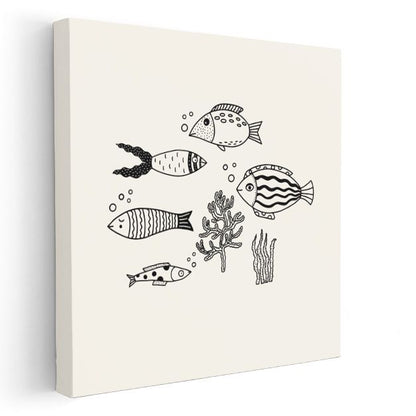 Minimalist Balıklar - Siyah Beyaz Deniz Dostları Kanvas Tablo