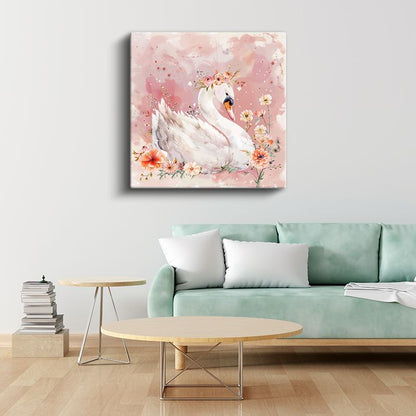 Çiçekli Kuğu - Zarif Dostumuz Kanvas Tablo