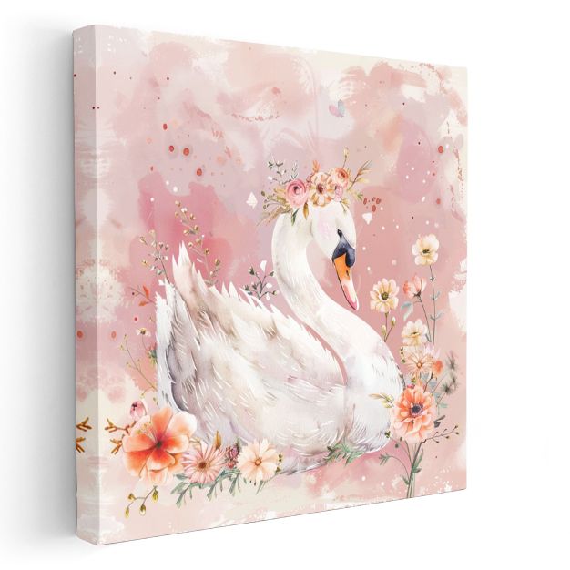 Çiçekli Kuğu - Zarif Dostumuz Kanvas Tablo