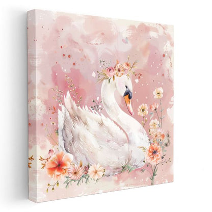 Çiçekli Kuğu - Zarif Dostumuz Kanvas Tablo