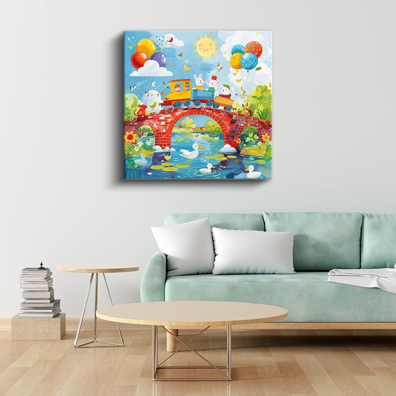 Neşeli Tren - Hayvan Dostlarla Yolculuk Kanvas Tablo