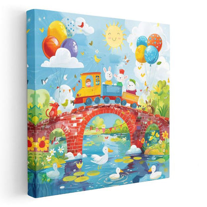 Neşeli Tren - Hayvan Dostlarla Yolculuk Kanvas Tablo