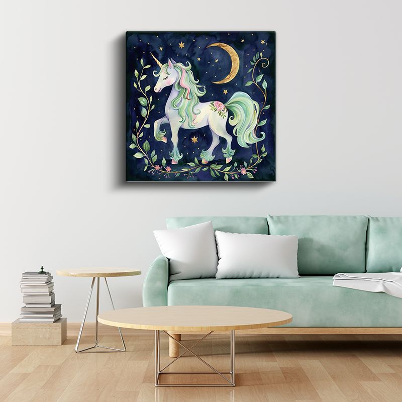 Gece Unicorn - Pastel Renkli Sihirli Dostumuz Kanvas Tablo