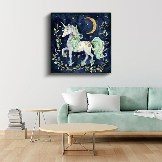 Gece Unicorn - Pastel Renkli Sihirli Dostumuz Kanvas Tablo