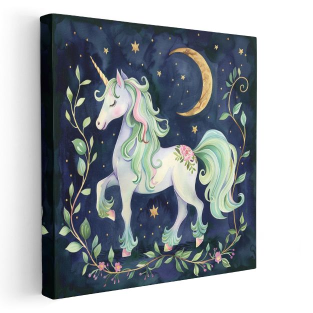 Gece Unicorn - Pastel Renkli Sihirli Dostumuz Kanvas Tablo