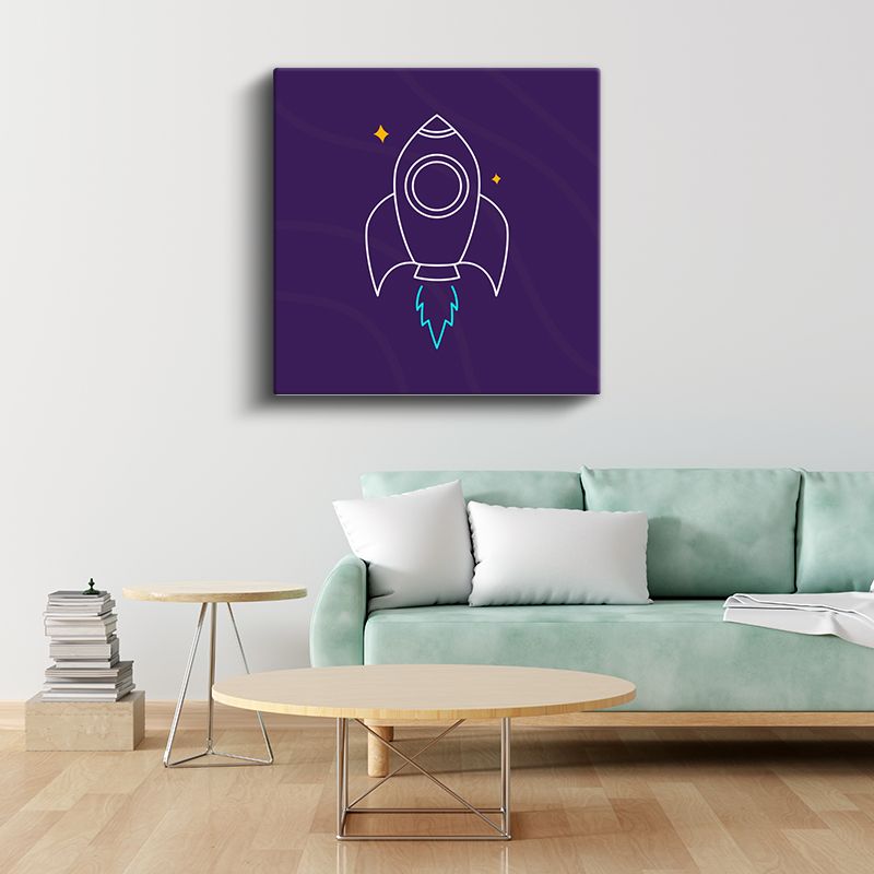 Mor Roket - Minimalist Uzay Yolculuğu Kanvas Tablo