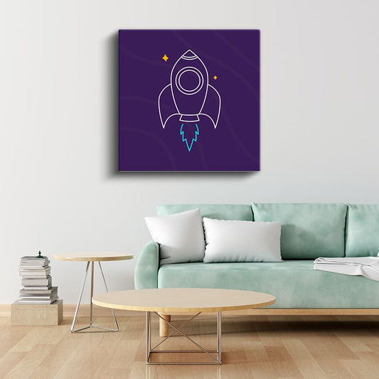 Mor Roket - Minimalist Uzay Yolculuğu Kanvas Tablo