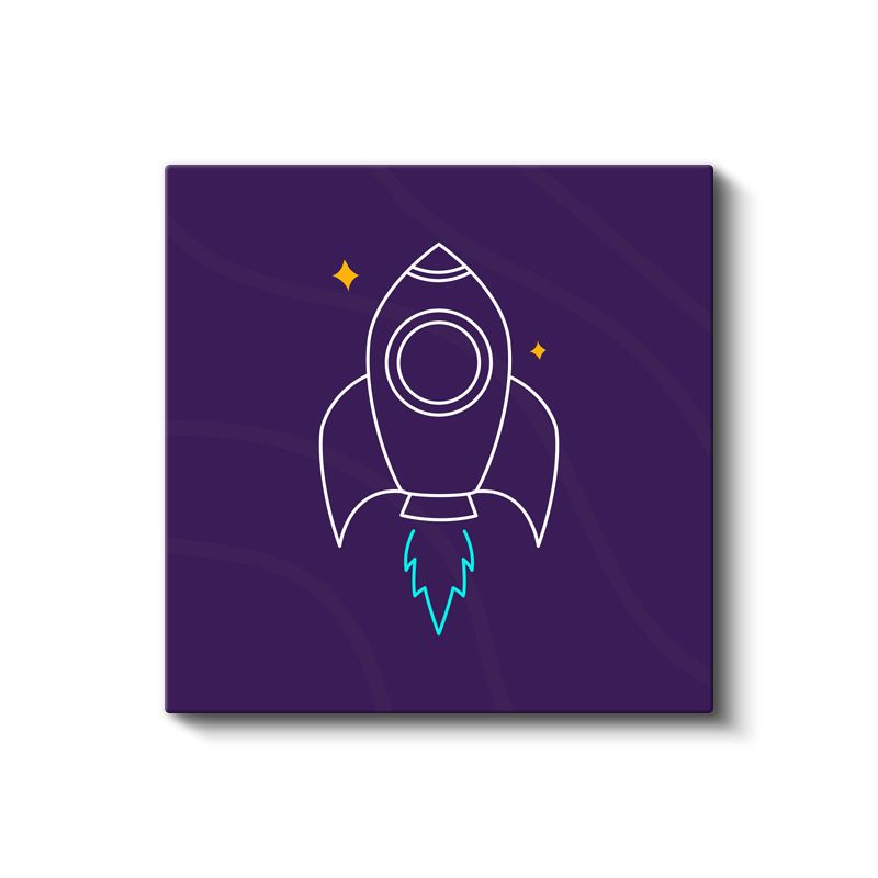 Mor Roket - Minimalist Uzay Yolculuğu Kanvas Tablo