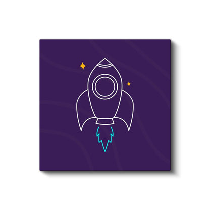 Mor Roket - Minimalist Uzay Yolculuğu Kanvas Tablo