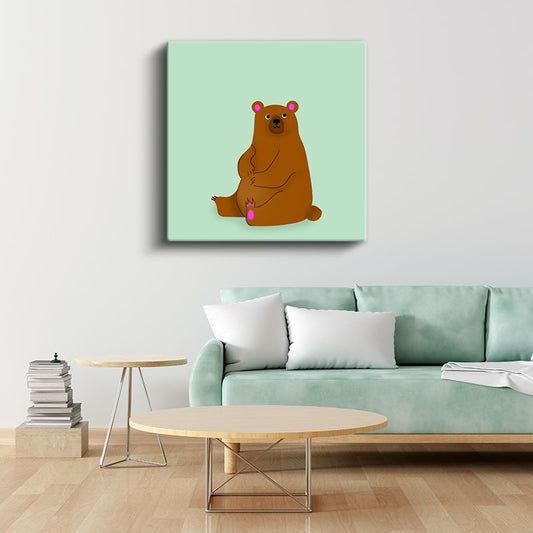 Kahverengi Ayı - Pembe Patili Sevimli Dostumuz Kanvas Tablo