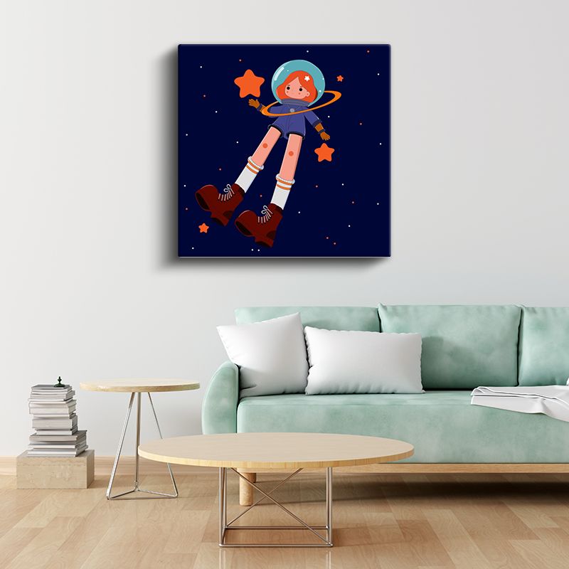 Yıldız Avcısı - Turuncu Botlu Astronot Kız Kanvas Tablo