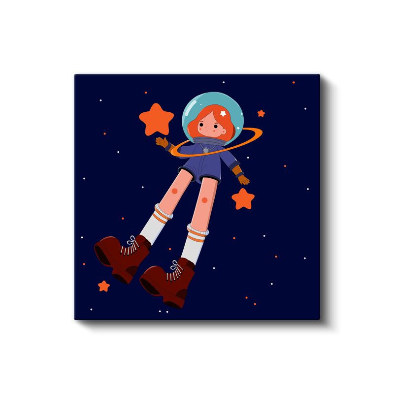 Yıldız Avcısı - Turuncu Botlu Astronot Kız Kanvas Tablo