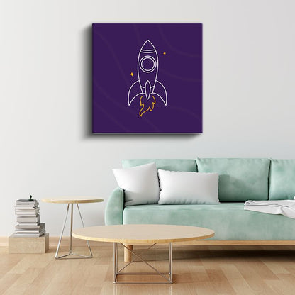 Mor Roket - Minimalist Uzay Yolculuğu Kanvas Tablo