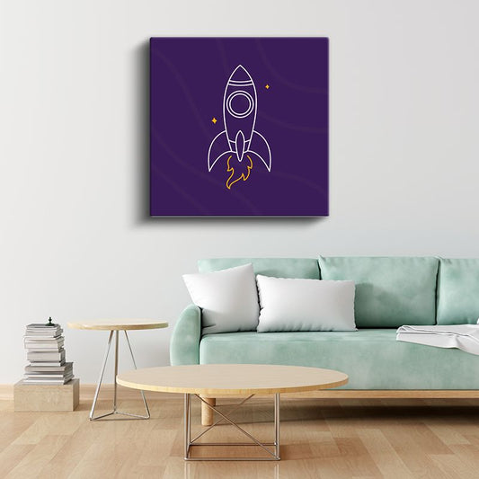 Mor Roket - Minimalist Uzay Yolculuğu Kanvas Tablo