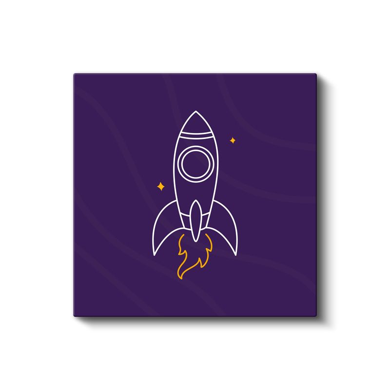 Mor Roket - Minimalist Uzay Yolculuğu Kanvas Tablo