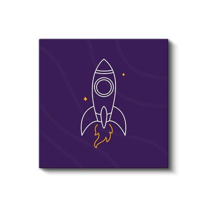 Mor Roket - Minimalist Uzay Yolculuğu Kanvas Tablo