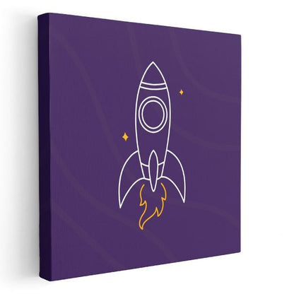 Mor Roket - Minimalist Uzay Yolculuğu Kanvas Tablo