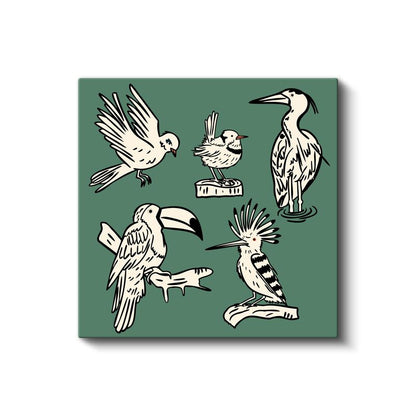 Yeşil Kuşlar - Siyah Beyaz Kanat Dostları Kanvas Tablo