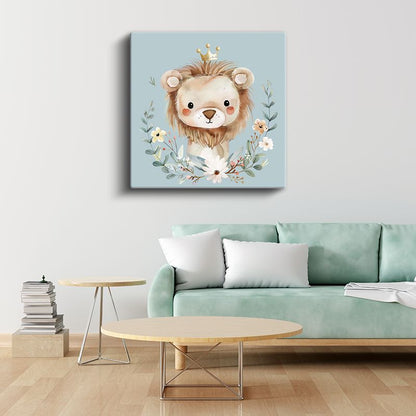 Çiçekli Aslan - Taçlı Orman Kralı Kanvas Tablo