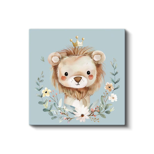 Çiçekli Aslan - Taçlı Orman Kralı Kanvas Tablo