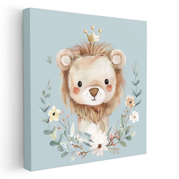 Çiçekli Aslan - Taçlı Orman Kralı Kanvas Tablo