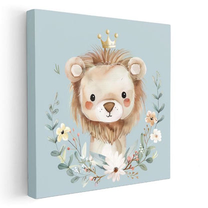 Çiçekli Aslan - Taçlı Orman Kralı Kanvas Tablo