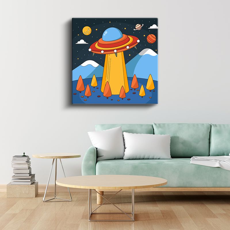 UFO Macerası - Renkli Uzay Gemisi Kanvas Tablo