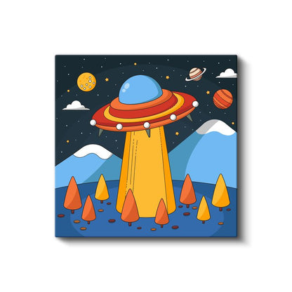 UFO Macerası - Renkli Uzay Gemisi Kanvas Tablo