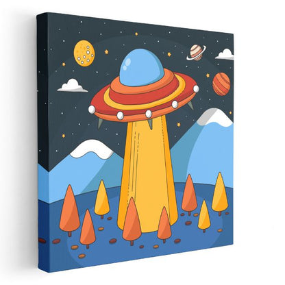 UFO Macerası - Renkli Uzay Gemisi Kanvas Tablo