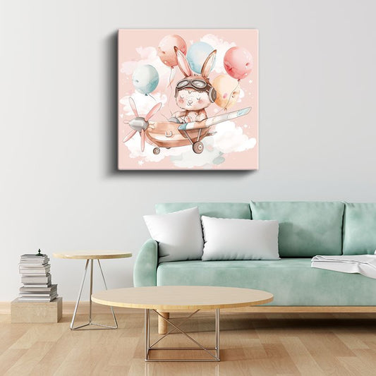 Uçan Tavşan - Balonlu Gökyüzü Macerası Kanvas Tablo